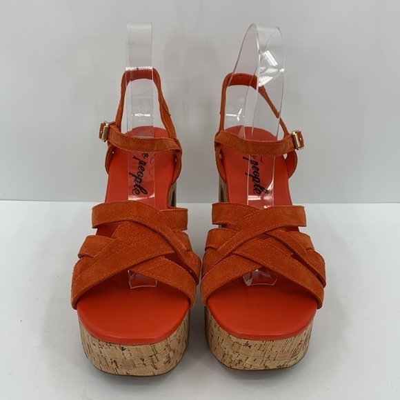Free People Lisbon platform sandal chunky orange suede cork shoe boho new 40 10 - Picture 3 of 6